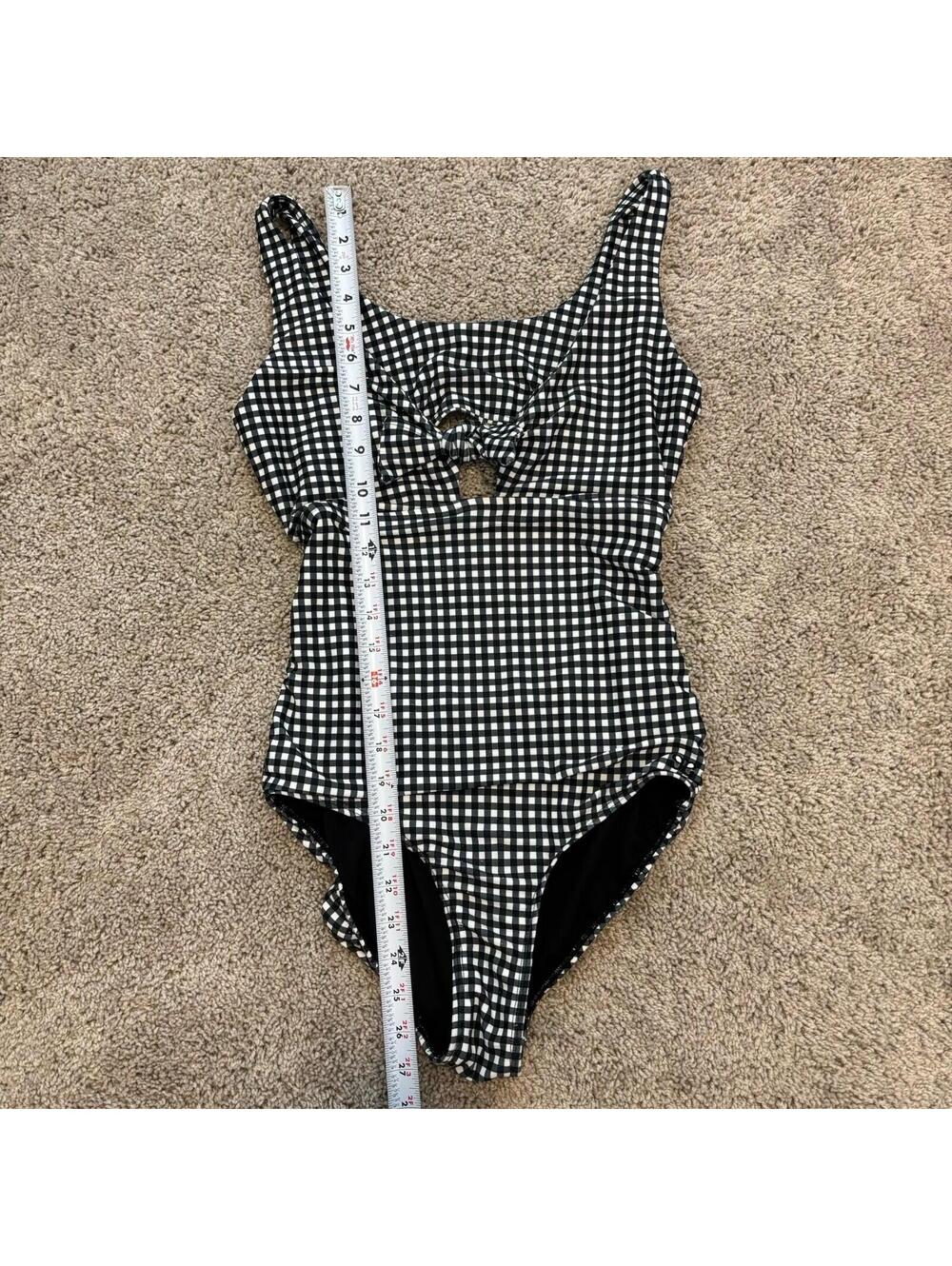 Albion Fit Gingham Top Knot One Piece Swim Suit Black White Womens Size Small - Picture 7 of 7